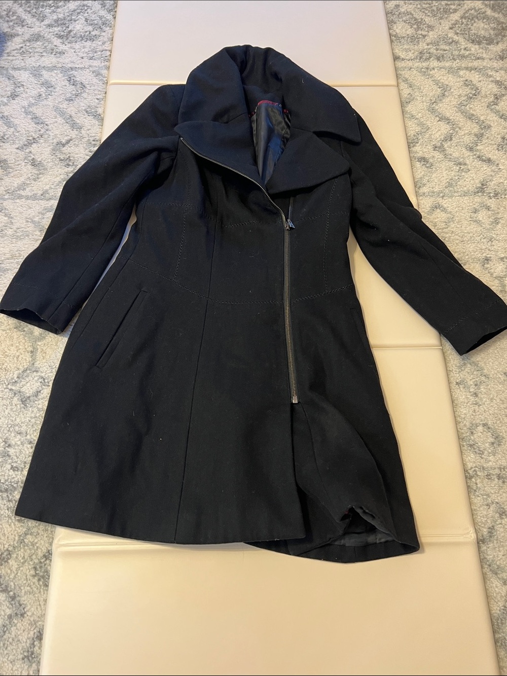 Women's Black Asymmetrical Zip Coat